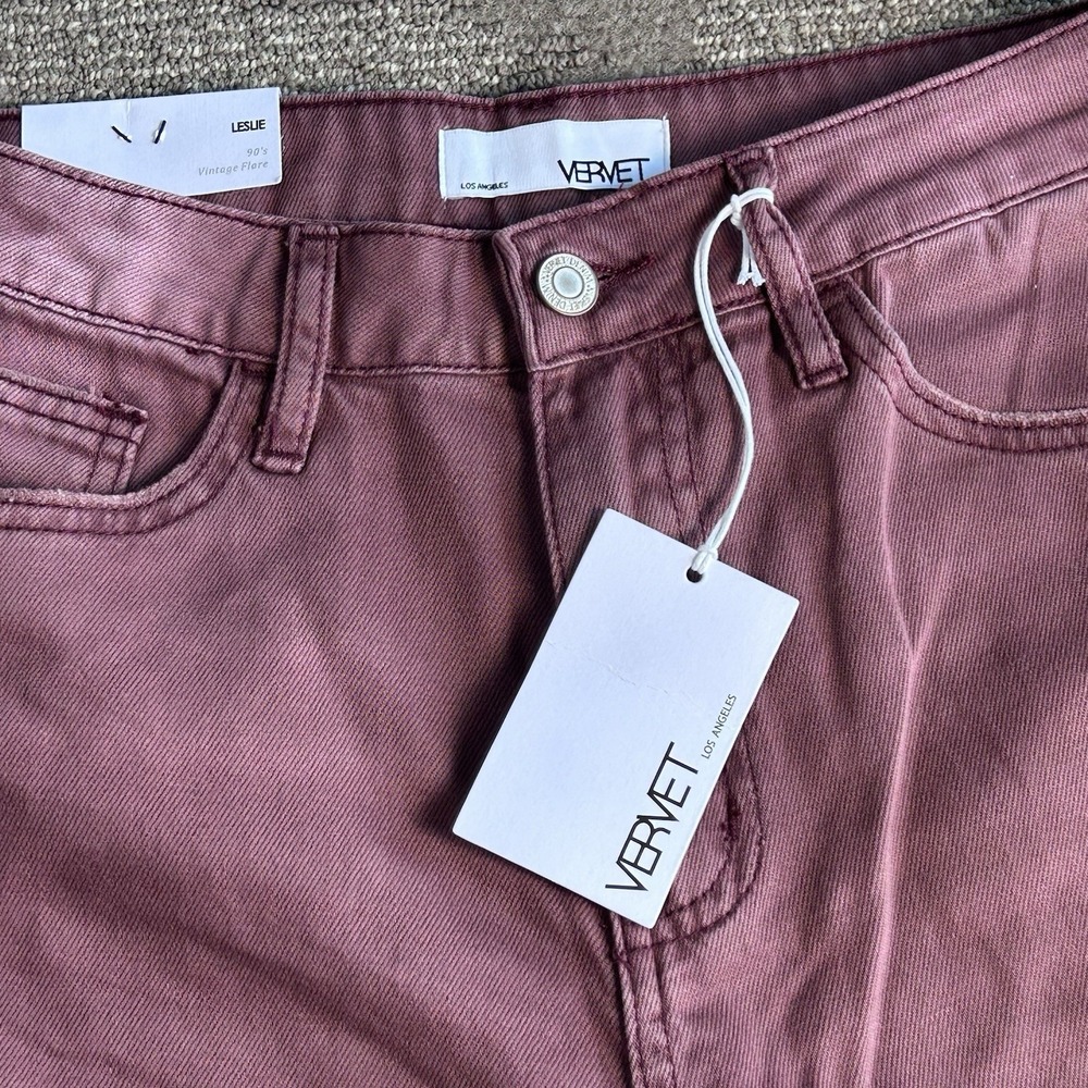 Vervet Leslie Mauve Crop jeans Raw Hem Size 27 NEW 90's VTG. Flare Distressed - Picture 2 of 15
